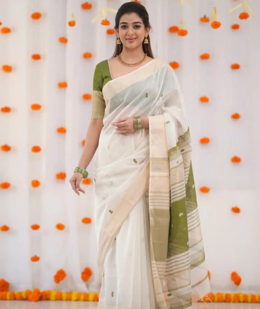 1FANCY LINEN COTTON WEAVING WORK SAREE WITH UNSTITCHED BLOUSE FESTIVE WEAR WHOLESALE PRICE ETHNIC GARMENT (25)