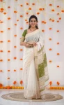 1FANCY LINEN COTTON WEAVING WORK SAREE WITH UNSTITCHED BLOUSE FESTIVE WEAR WHOLESALE PRICE ETHNIC GARMENT (25)