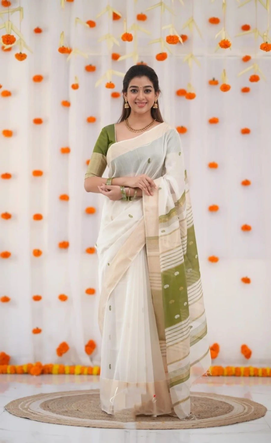 1FANCY LINEN COTTON WEAVING WORK SAREE WITH UNSTITCHED BLOUSE FESTIVE WEAR WHOLESALE PRICE ETHNIC GARMENT (26)