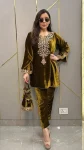 FANCY VELVET EMBROIDERY SEQUENCE WORK TOP BOTTOM SET MEHNDI