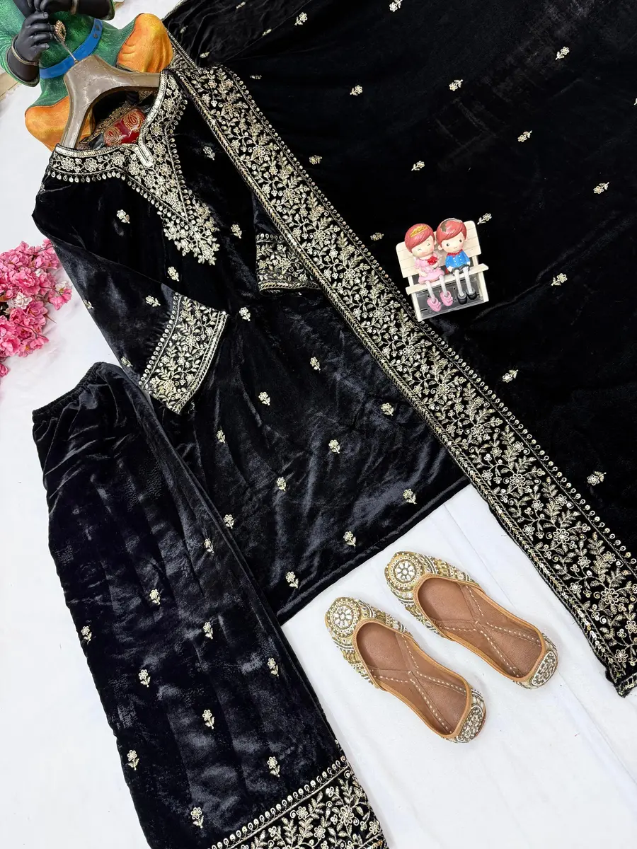 1FANCY VELVET SEQUENCE & ZARI EMBROIDERY WORK TOP PALAZZO WITH DUPATTA FESTIVE WEAR WHOLESALE PRICE ETHNIC GARMENT (33)