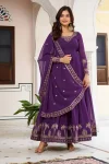 GORGEOUS GEORGETTE THREAD WITH SEQUENCE WORK GOWN BOTTOM WITH DUPATTA PURPLE