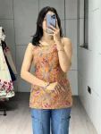 MODERN CAMBRIC COTTON PRINTED WORK ONLY TOP YELLOW