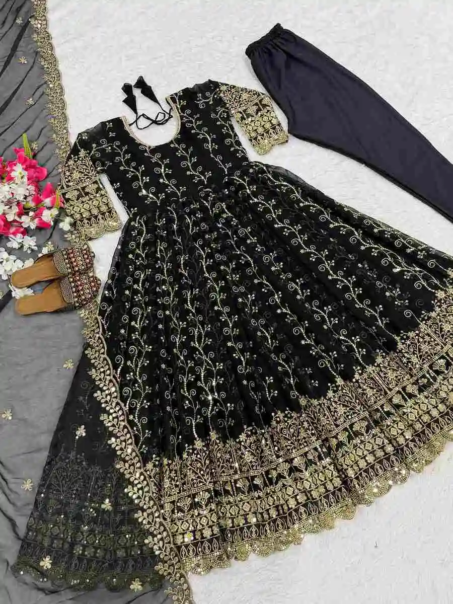 1MODERN GEORGETTE SEQUENCE EMBROIDERY WORK ANARKALI BOTTOM WITH DUPATTA FESTIVE WEAR WHOLESALE PRICE ETHNIC GARMENT (14)