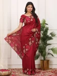 MODERN MANIPURI SILK THREAD WORK ON BORDER WITH CUTWORK SAREE WITH UNSTITCHED BLOUSE MAROON
