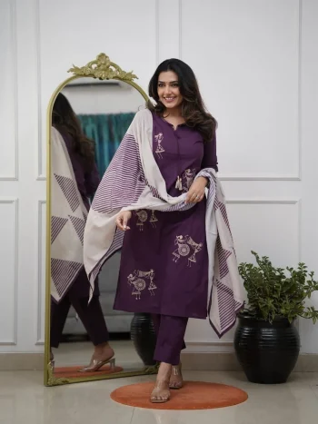 MODERN RAYON SEQUENCE EMBROIDERY WORK TOP BOTTOM WITH DUPATTA WINE
