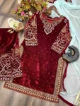 1MODERN VELVET CODING SEQUENCE EMBROIDERY WORK TOP PALAZZO WITH DUPATTA WEDDING WEAR WHOLESALE PRICE ETHNIC GARMENT (7)