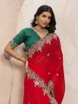 1MOST PICKED SPACE SILK EMBROIDERY CUTWORK WORK AARC BORDER WORK SAREE WITH UNSTITCHED BLOUSE WEDDING WEAR WHOLESALE PRICE ETHNIC GARMENT (15)