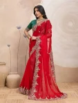 1MOST PICKED SPACE SILK EMBROIDERY CUTWORK WORK AARC BORDER WORK SAREE WITH UNSTITCHED BLOUSE WEDDING WEAR WHOLESALE PRICE ETHNIC GARMENT (15)