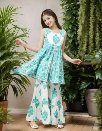 NEW ARRIVAL AB COTTON PRINTED WORK KID'S TOP SHARARA SET RAMA