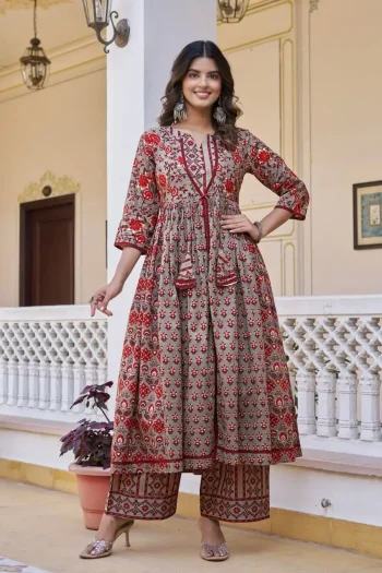 NEW ARRIVAL COTTON DIGITAL PRINTED TOP PALAZZO SET RED