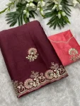 1NEW ARRIVAL CRUSH SILK MULTI CODING DAGA & GOTA EMBROIDERY WORK BORDER SAREE WITH UNSTITCHED BLOUSE WEDDING WEAR WHOLESALE PRICE ETHNIC GARMENT (18)