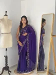 NEW ARRIVAL FENDY CHIFFON DIAMOND CUT DANA JHARKAN WORK WITH HANDWORK SEQUNCE BUTTA WORK SAREE WITH UNSTITCHED BLOUSE PURPLE