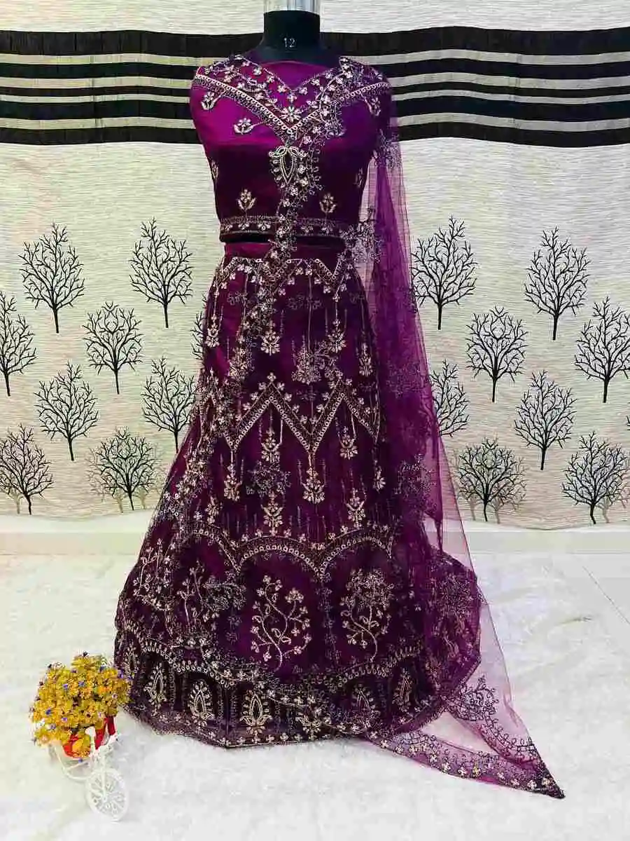 1NEW ARRIVAL HEAVY NET CHAIN WORK LEHENGA CHOLI WITH DUPATTA FESTIVE WEAR WHOLESALE PRICE ETHNIC GARMENT (6)