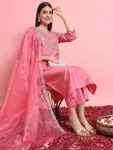 NEW ARRIVAL JALPARI SILK EMBROIDERY SEQUENCE WORK TOP BOTTOM WITH DUPATTA BABY PINK