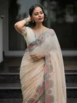 1NEW ARRIVAL LINEN COTTON DIGITAL PRINTED WORK SAREE WITH UNSTITCHED BLOUSE DAILY WEAR WHOLESALE PRICE ETHNIC GARMENT (14)
