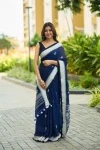 NEW ARRIVAL LINEN RICH PALLU & JACQUARD WORK SAREE WITH UNSTITCHED BLOUSE NAVY BLUE