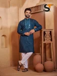 1NEW ARRIVAL ROMAN SILK REAL MIRROR AND EMBROIDERY WORK MEN’S KURTA PAYJAMA FESTIVE WEAR WHOLESALE PRICE ETHNIC GARMENT (7)