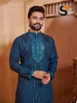 1NEW ARRIVAL ROMAN SILK REAL MIRROR AND EMBROIDERY WORK MEN’S KURTA PAYJAMA FESTIVE WEAR WHOLESALE PRICE ETHNIC GARMENT (7)