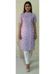 NEW ARRIVAL SLUB COTTON DIGITAL PRINT WORK KURTI LAVENDER