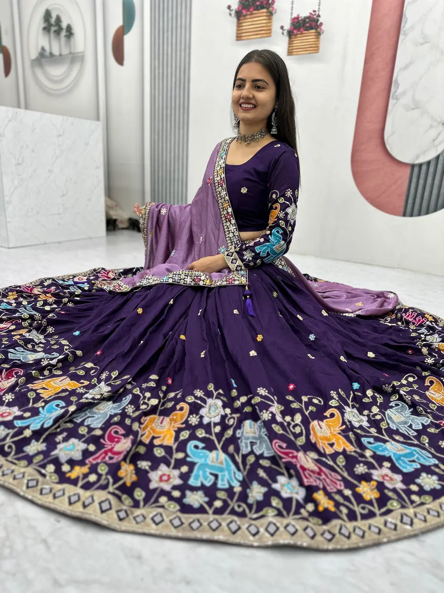 1NEW ARRIVAL VICHITRA SILK THREAD & SEQUENCE WORK LEHENGA CHOLI WITH DUPATTA WEDDING WEAR WHOLESALE PRICE ETHNIC GARMENT (20)