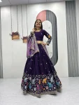 1NEW ARRIVAL VICHITRA SILK THREAD & SEQUENCE WORK LEHENGA CHOLI WITH DUPATTA WEDDING WEAR WHOLESALE PRICE ETHNIC GARMENT (24)
