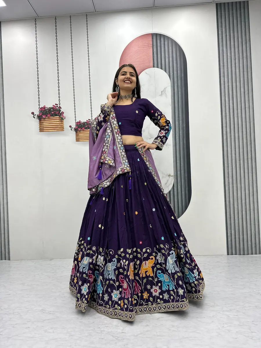 1NEW ARRIVAL VICHITRA SILK THREAD & SEQUENCE WORK LEHENGA CHOLI WITH DUPATTA WEDDING WEAR WHOLESALE PRICE ETHNIC GARMENT (21)