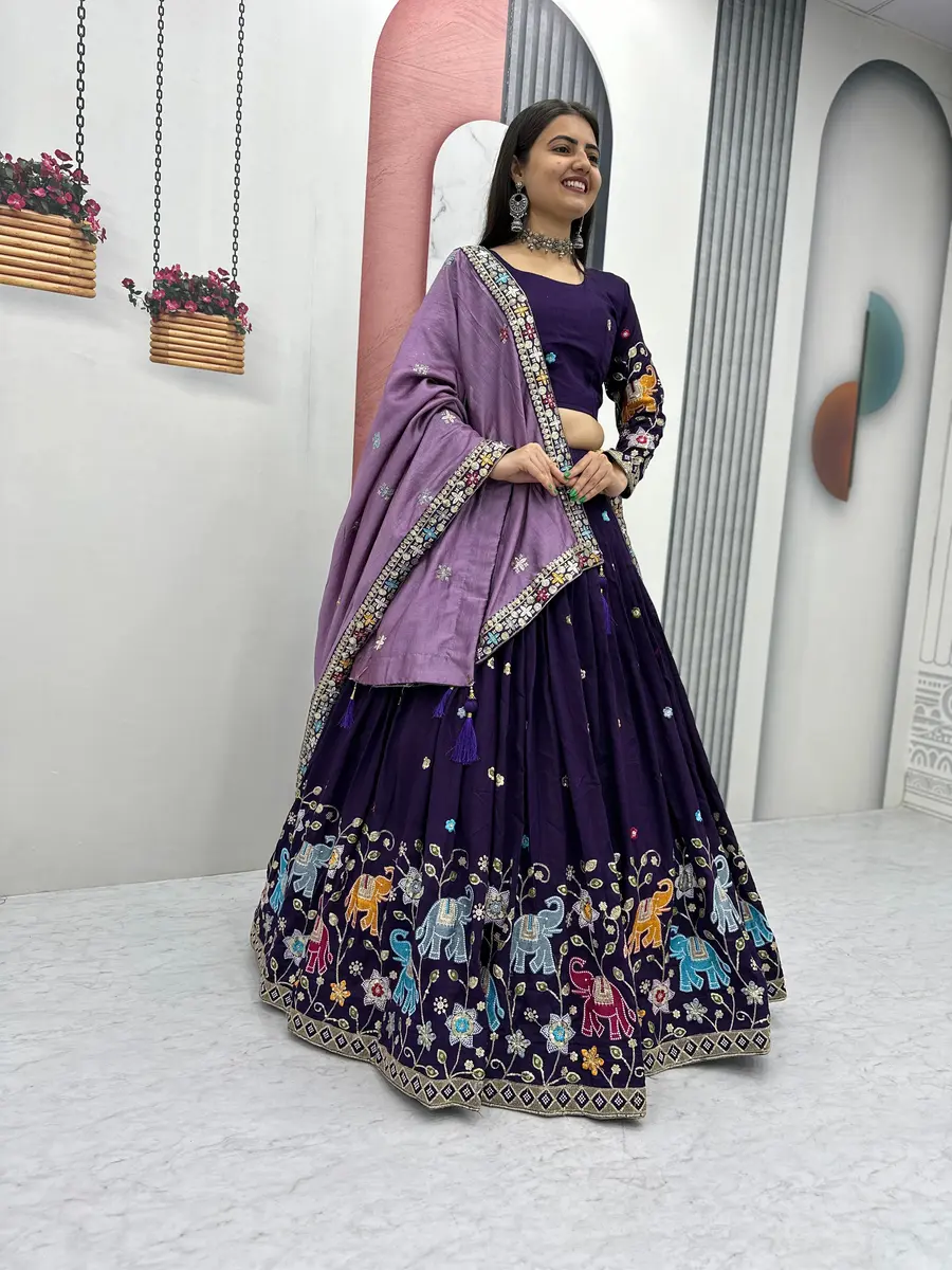 1NEW ARRIVAL VICHITRA SILK THREAD & SEQUENCE WORK LEHENGA CHOLI WITH DUPATTA WEDDING WEAR WHOLESALE PRICE ETHNIC GARMENT (23)