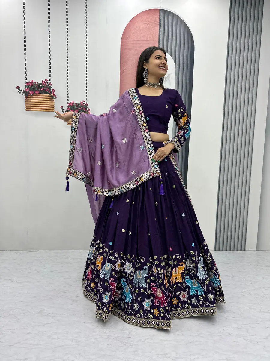 1NEW ARRIVAL VICHITRA SILK THREAD & SEQUENCE WORK LEHENGA CHOLI WITH DUPATTA WEDDING WEAR WHOLESALE PRICE ETHNIC GARMENT (24)