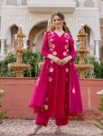 NEW ARRIVAL VISCOSE CHANDERI EMBROIDERY WORK TOP BOTTOM WITH DUPATTA PINK
