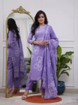 RICH LOOK CHANDERI EMBROIDERY WORK TOP BOTTOM WITH DUPATTA LAVENDER