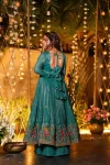 1RICH LOOK CRUNCHY SILK EMBROIDERY SEQUENCE WORK GOWN PALAZZO WITH DUPATTA WEDDING WEAR WHOLESALE PRICE ETHNIC GARMENT (37)