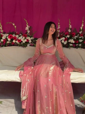 RICH LOOK EMBROIDERY CODING & SEQUENCE WORK GOWN BOTTOM WITH DUPATTA BABY PINK