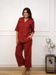 STYLISH 17 KG RAYON PLAIN CO-ORD SET RED