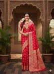 TRENDING LICHI SILK BANARASI WEAVING WORK SAREE WITH UNSTITCHED BLOUSE RED