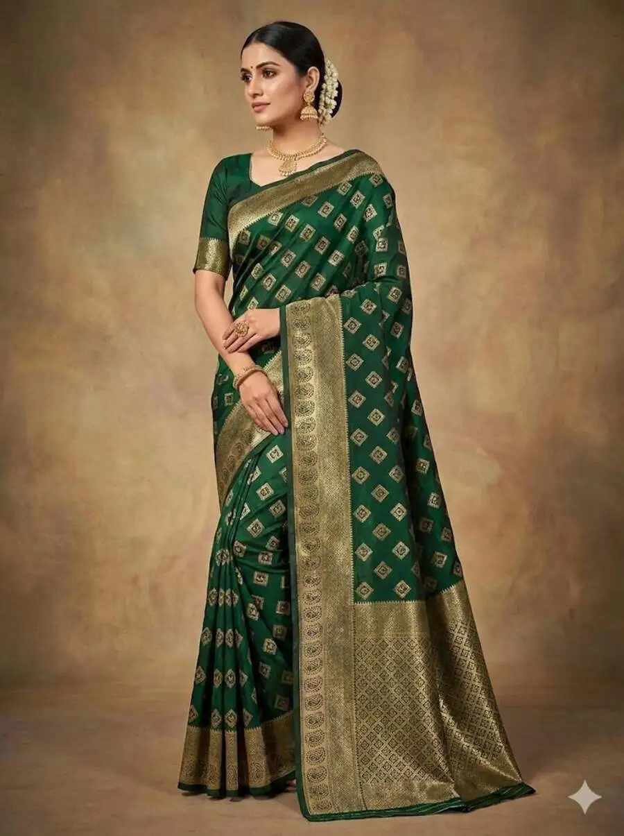 1TRENDING LICHI SILK BANARASI WEAVING WORK SAREE WITH UNSTITCHED BLOUSE FESTIVE WEAR WHOLESALE PRICE ETHNIC GARMENT (2)