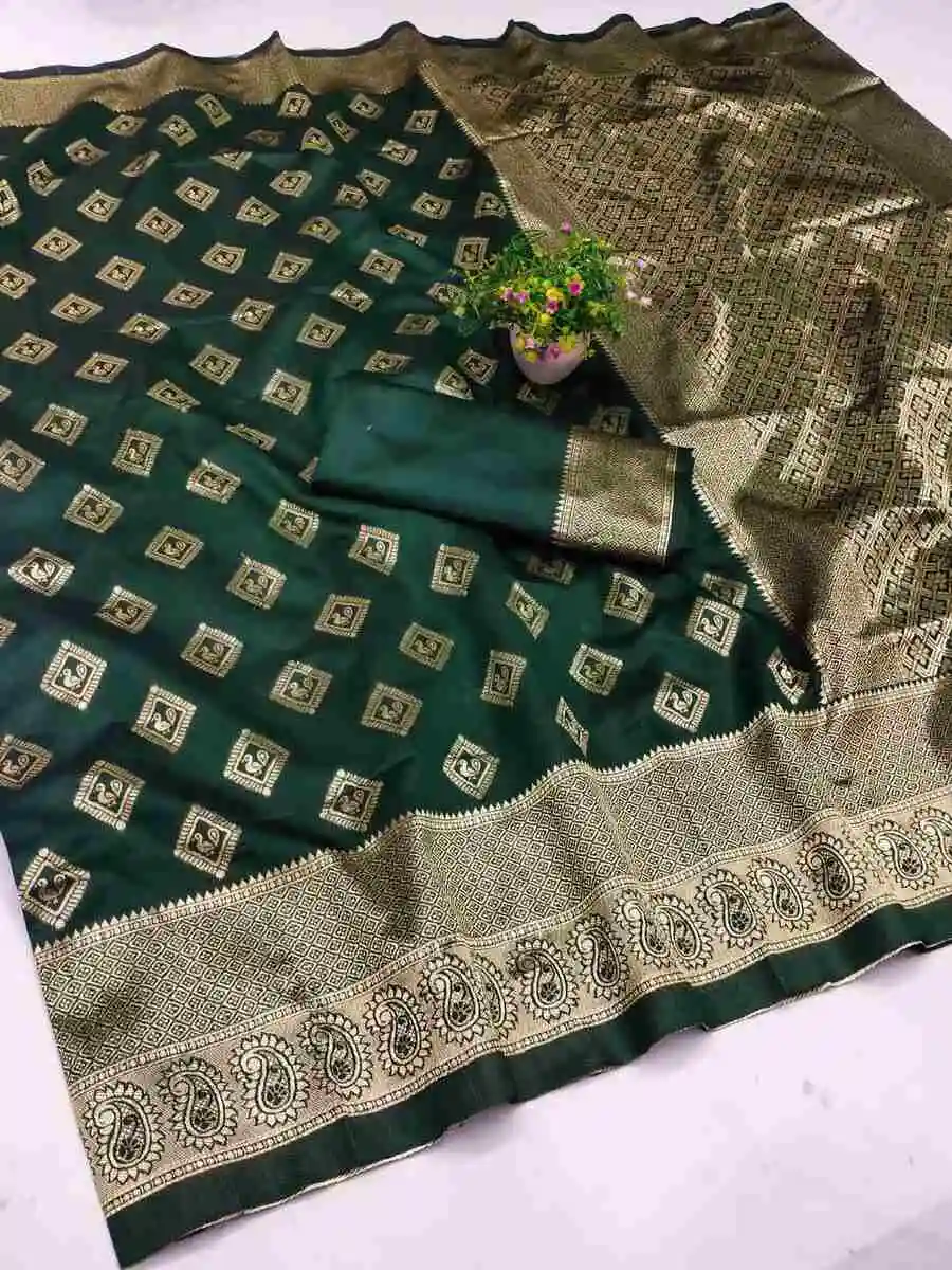 1TRENDING LICHI SILK BANARASI WEAVING WORK SAREE WITH UNSTITCHED BLOUSE FESTIVE WEAR WHOLESALE PRICE ETHNIC GARMENT (3)