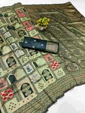 TRENDING LICHI SILK BANARASI WEAVING WORK SAREE WITH UNSTITCHED BLOUSE MEHNDI