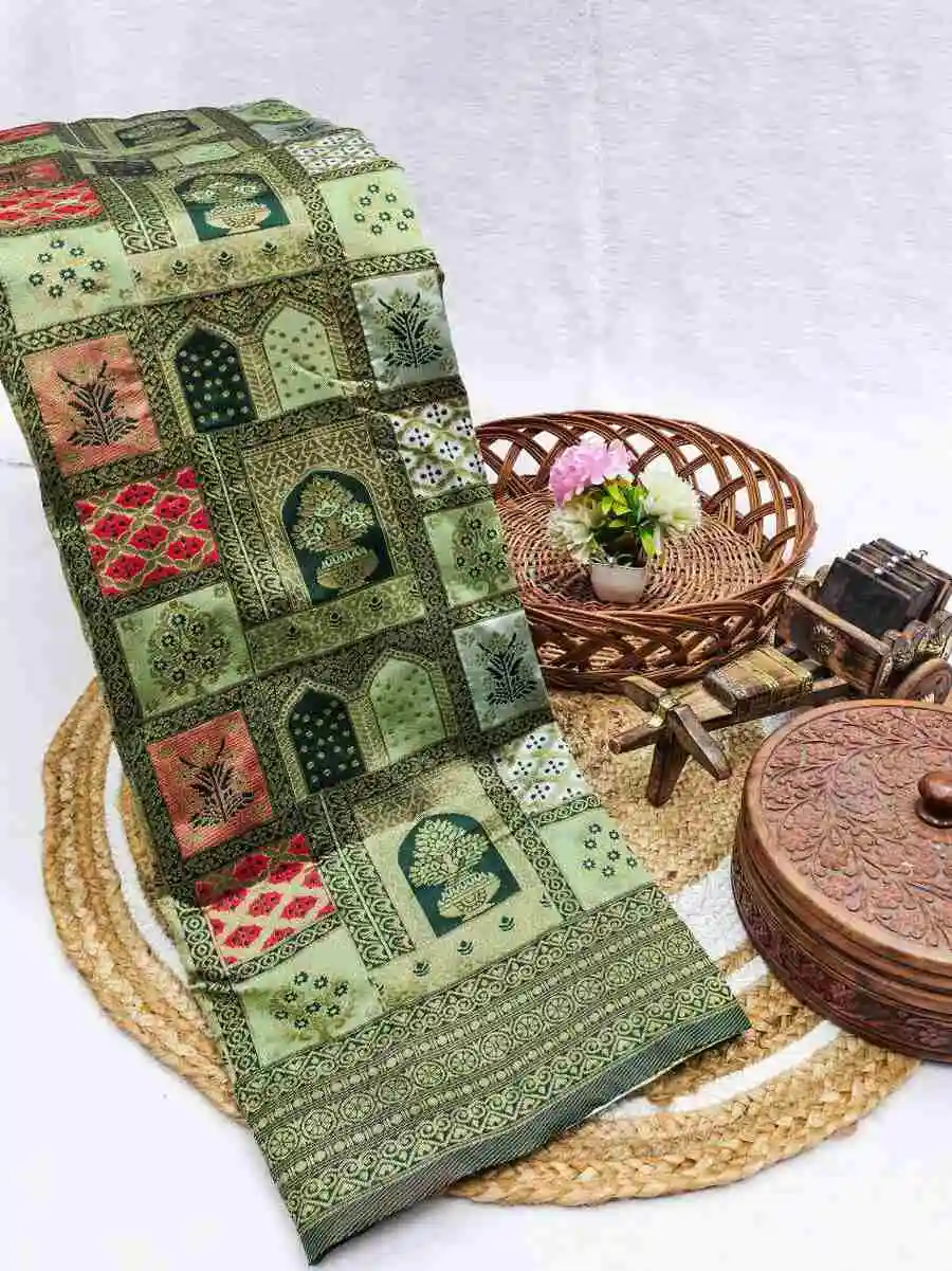 1TRENDING LICHI SILK BANARASI WEAVING WORK SAREE WITH UNSTITCHED BLOUSE FESTIVE WEAR WHOLESALE PRICE ETHNIC GARMENT (4)