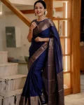 TRENDING LICHI SILK JACQUARD WORK SAREE WITH UNSTITCHED BLOUSE SAREE WITH UNSTITCHED BLOUSE NAVY BLUE