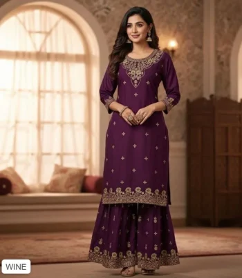 TRENDING RAYON FOIL PRINT WORK TOP AND SHARARA WINE