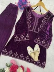 20FANCY VISCOSE VELVET CODING THREAD EMBROIDERY WITH REAL MIRROR WORK CO-ORD SET FESTIVE WEAR WHOLESALE PRICE ETHNIC GARMENT (1)-