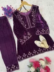 20FANCY VISCOSE VELVET CODING THREAD EMBROIDERY WITH REAL MIRROR WORK CO-ORD SET FESTIVE WEAR WHOLESALE PRICE ETHNIC GARMENT (1)-