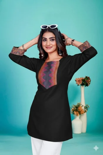 NEW ARRIVAL COTTON JACQUARD LACE WORK TOP BLACK