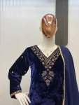 23NEW ARRIVAL VELVET SEQUENCE EMBROIDERY WORK TOP BOTTOM WITH DUPATTA FESTIVE WEAR WHOLESALE PRICE ETHNIC GARMENT (2)