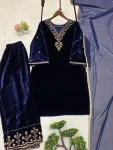 23NEW ARRIVAL VELVET SEQUENCE EMBROIDERY WORK TOP BOTTOM WITH DUPATTA FESTIVE WEAR WHOLESALE PRICE ETHNIC GARMENT (2)