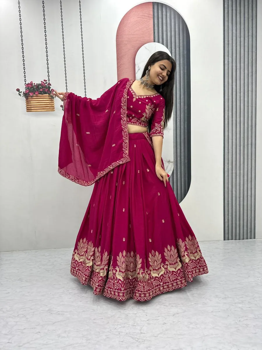 25MODERN CHINON EMBROIDERY THREAD WORK LEHENGA CHOLI WITH DUPATTA WEDDING WEAR WHOLESALE PRICE ETHNIC GARMENT (29)