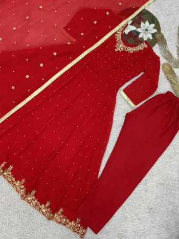 DESIGNER GEORGETTE EMBROIDERY SEQUENCE WORK ANARKALI BOTTOM WITH DUPATTA RED