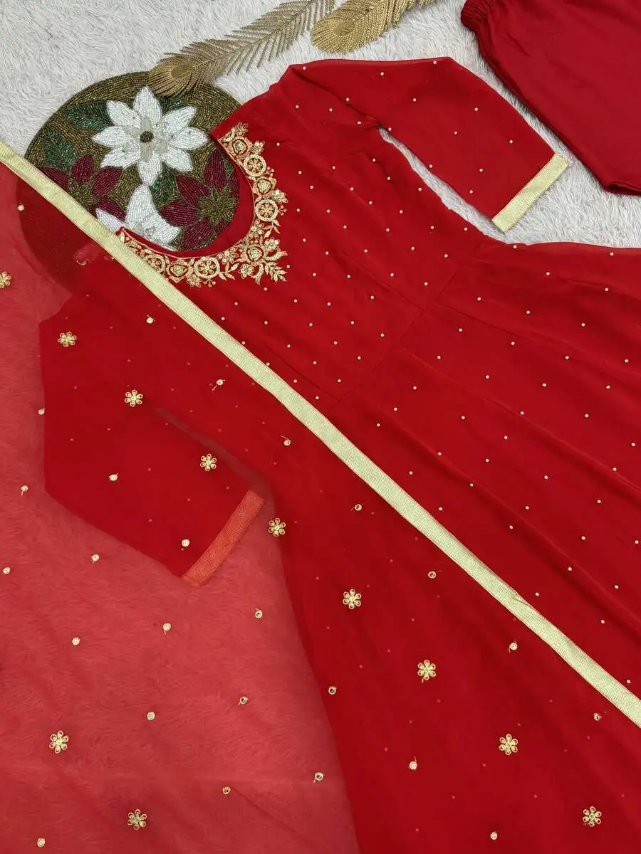 26DESIGNER GEORGETTE EMBROIDERY SEQUENCE WORK ANARKALI BOTTOM WITH DUPATTA WEDDING WEAR WHOLESALE PRICE ETHNIC GARMENT (4)