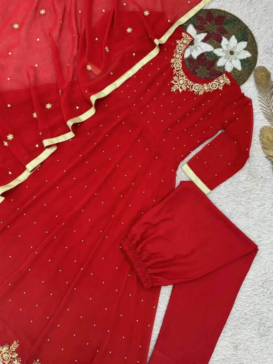 26DESIGNER GEORGETTE EMBROIDERY SEQUENCE WORK ANARKALI BOTTOM WITH DUPATTA WEDDING WEAR WHOLESALE PRICE ETHNIC GARMENT (6)